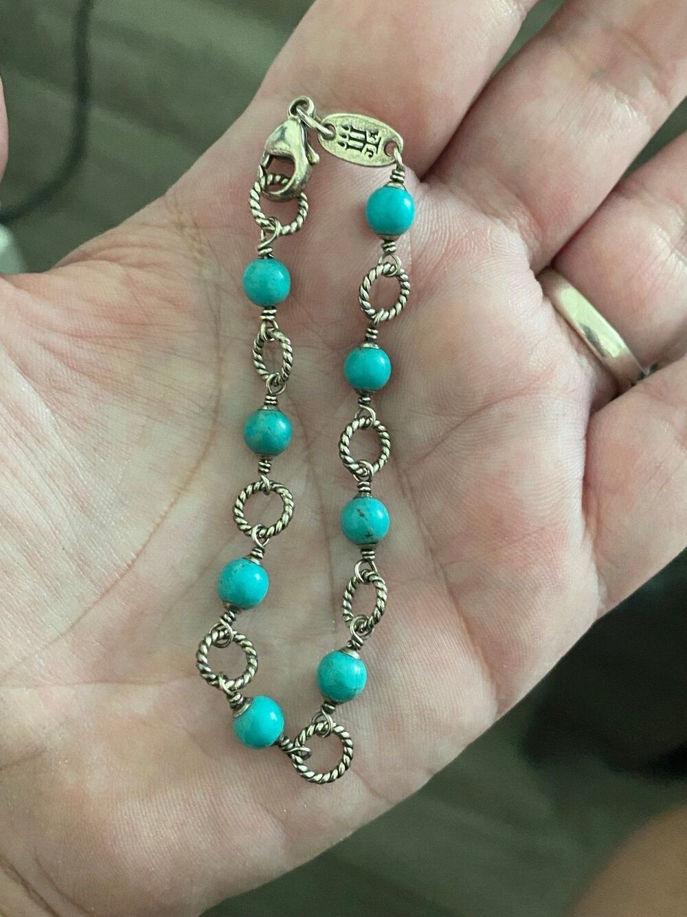 James Avery Retired Twisted Wire Link Bracelet with Turquoise Beads(S)